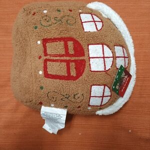 Christmas Gingerbread House Pillow - Tan and Red
